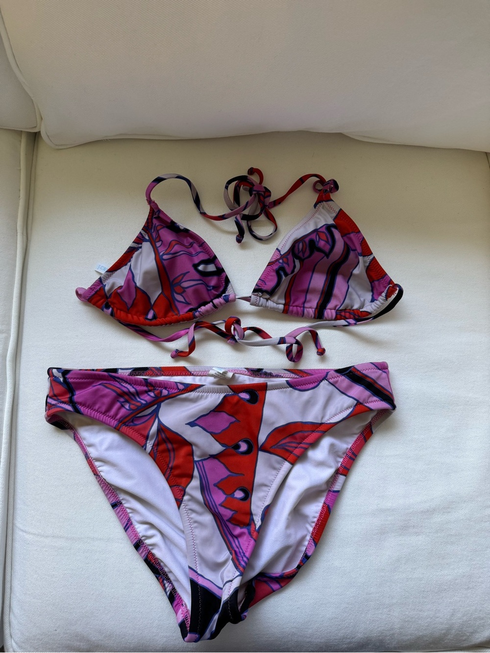 Vintage J. Crew Navy and Pink Floral Bikini Never Worn Size L